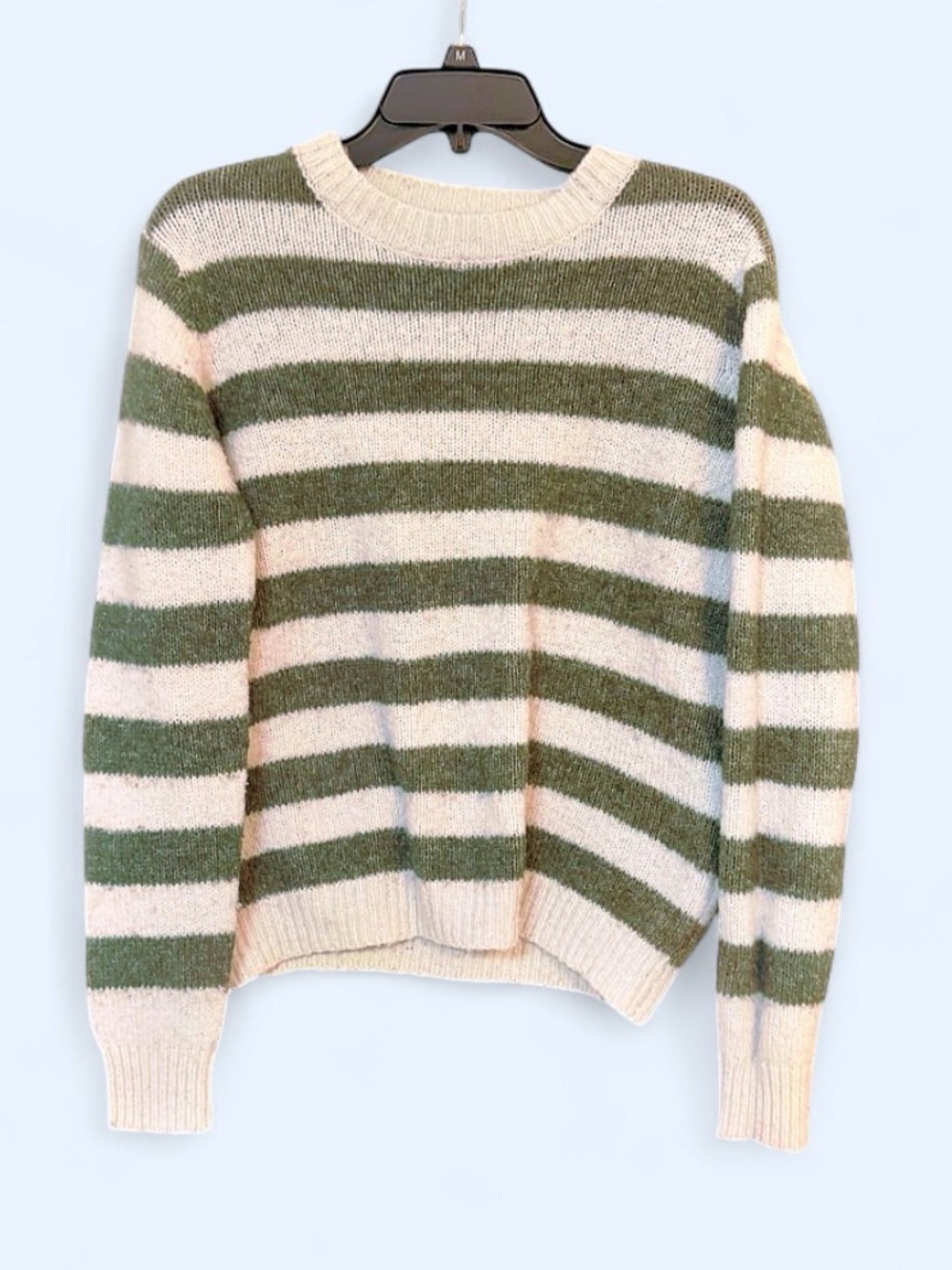 Striped Crewneck Sweater in Green and Cream